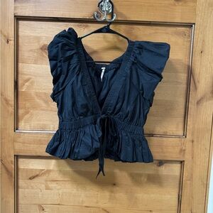 Free People Black Ruffled Blouse